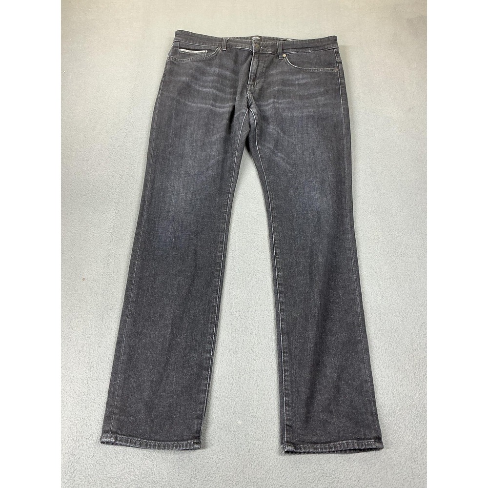 HUGO BOSS Jeans Mens 36x32 Black Charcoal Wash Slim Straight Candiani Denim